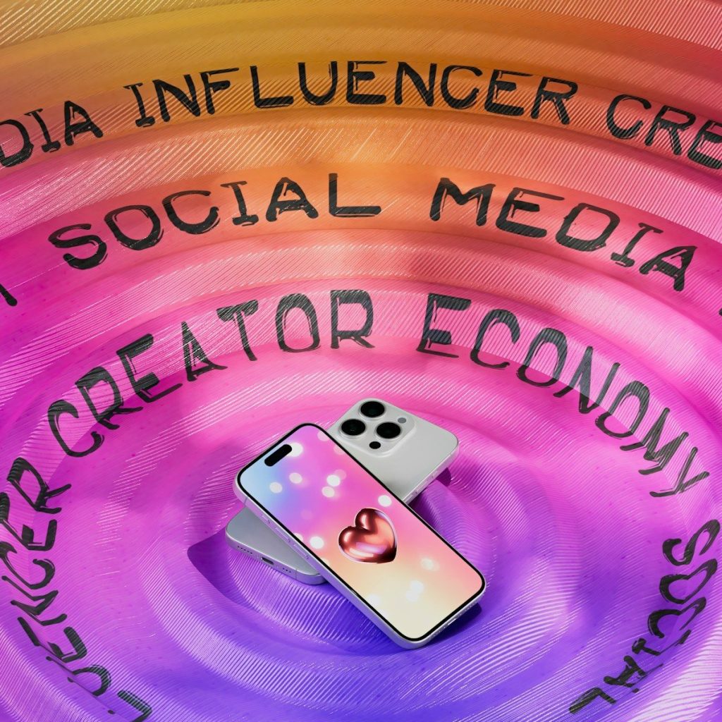 A cell phone sitting on top of a purple circle