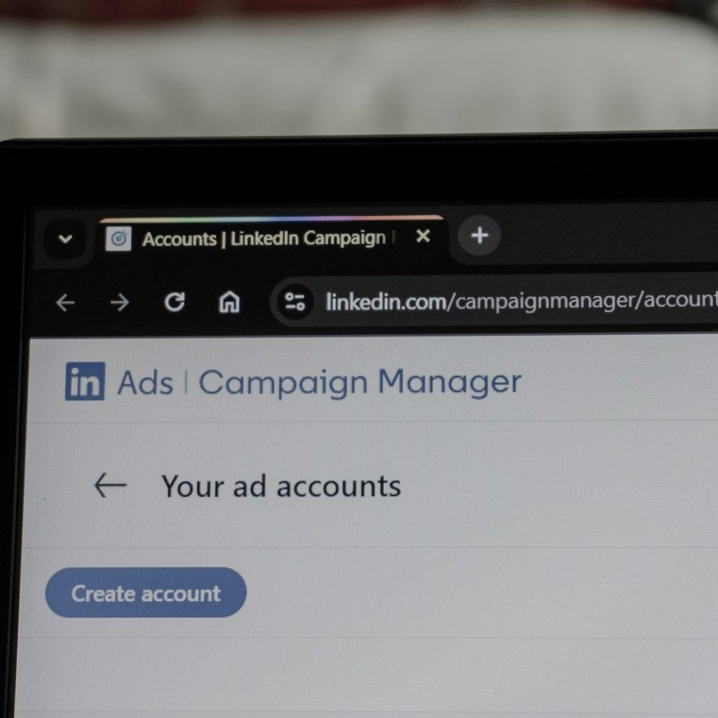 Linkedin ads campaign manager interface on laptop screen